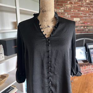 Black Express Blouse with Fabric Buttons
